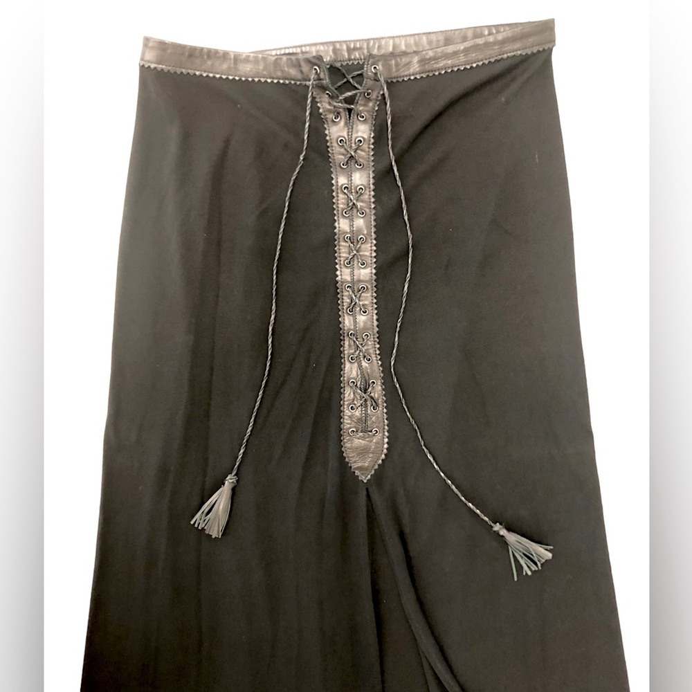 VERSACE VERSUS Black Leather Trimmed Lace Up Slitted Maxi Skirt XS/S